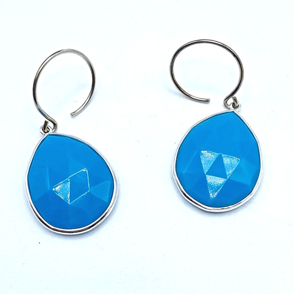 Sterling Silver Blue Faceted Glass Dangle Drop Pierced Earrings Bezel Set 1.5" - Picture 4 of 7